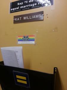 There were other papers in her door. I seriously removed them for the purpose of this photo.